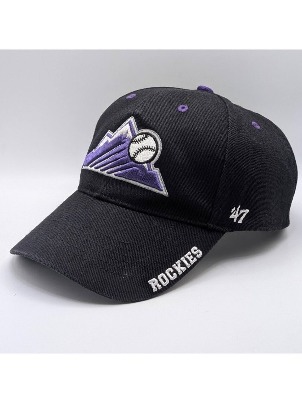 Colorado Rockies MLB '47 Brand Strap Back Hat Black Mountain Logo Baseball Cap